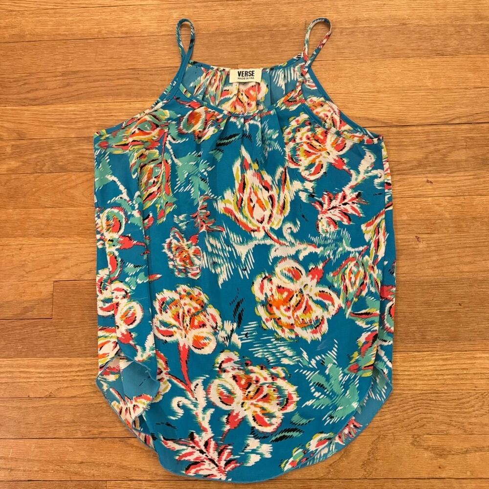 Verse blue green floral blouse shirt top size medium M
b37